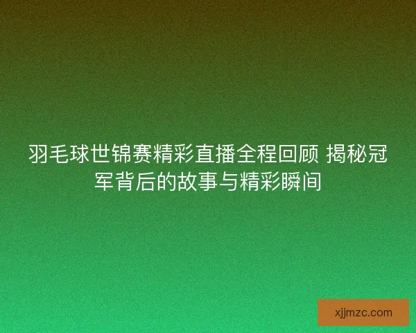 羽毛球世锦赛精彩直播全程回顾 揭秘冠军背后的故事与精彩瞬间
