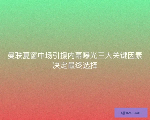 曼联夏窗中场引援内幕曝光三大关键因素决定最终选择